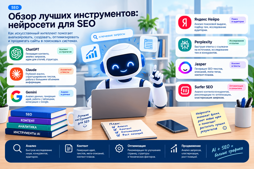 Обзор лучших инструментов: нейросети для SEO Обзор лучших инструментов: нейросети для SEO